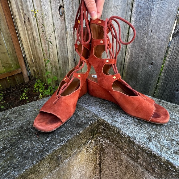 Chloé Foster Cinnamon Suede Gladiator Wedge Sandal 37 - Picture 13 of 13